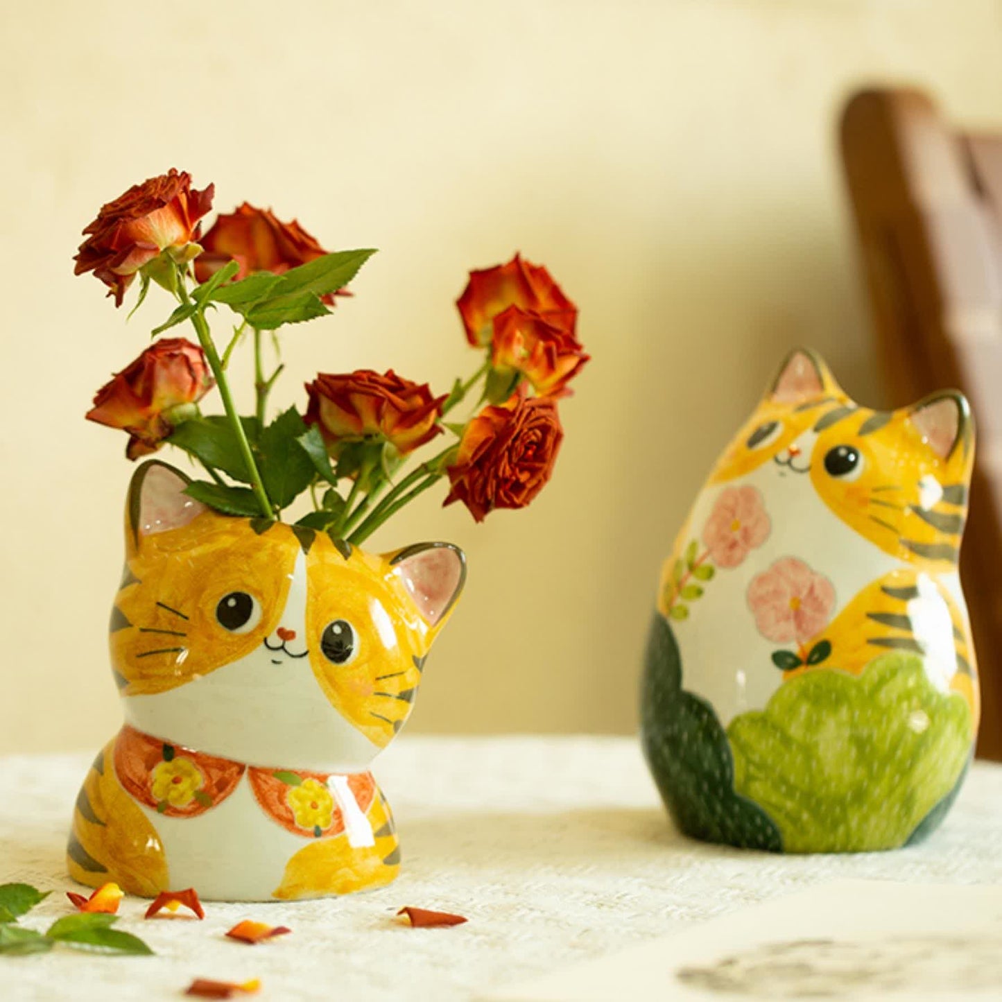Vaso creativo in ceramica dipinto a mano a forma di gatto carino