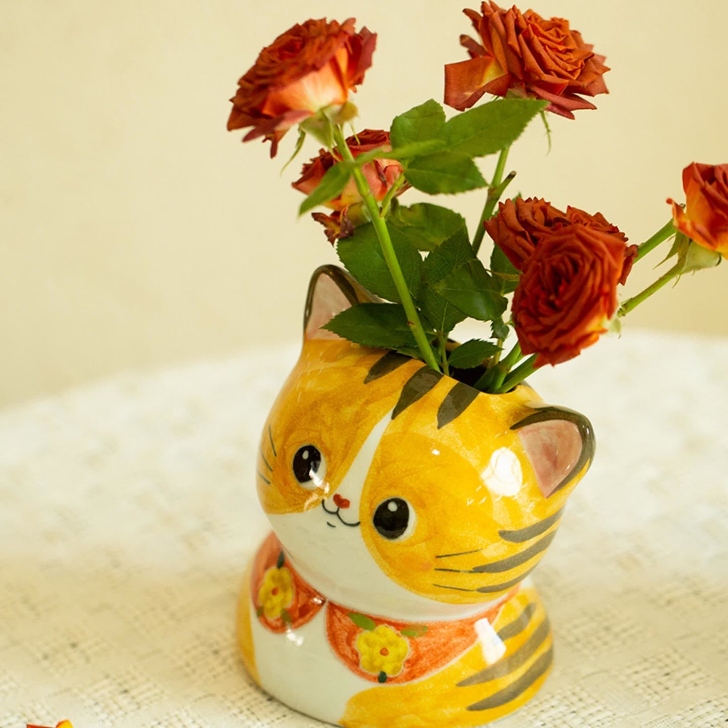 Vaso creativo in ceramica dipinto a mano a forma di gatto carino