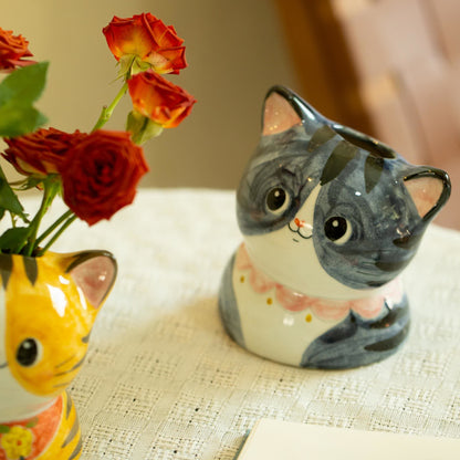 Vaso creativo in ceramica dipinto a mano a forma di gatto carino