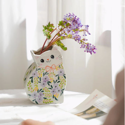 Vaso creativo in ceramica a forma di gatto dipinto a mano