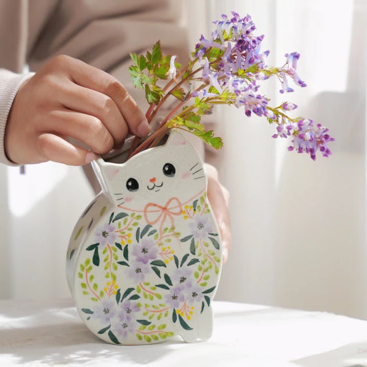 Vaso creativo in ceramica a forma di gatto dipinto a mano