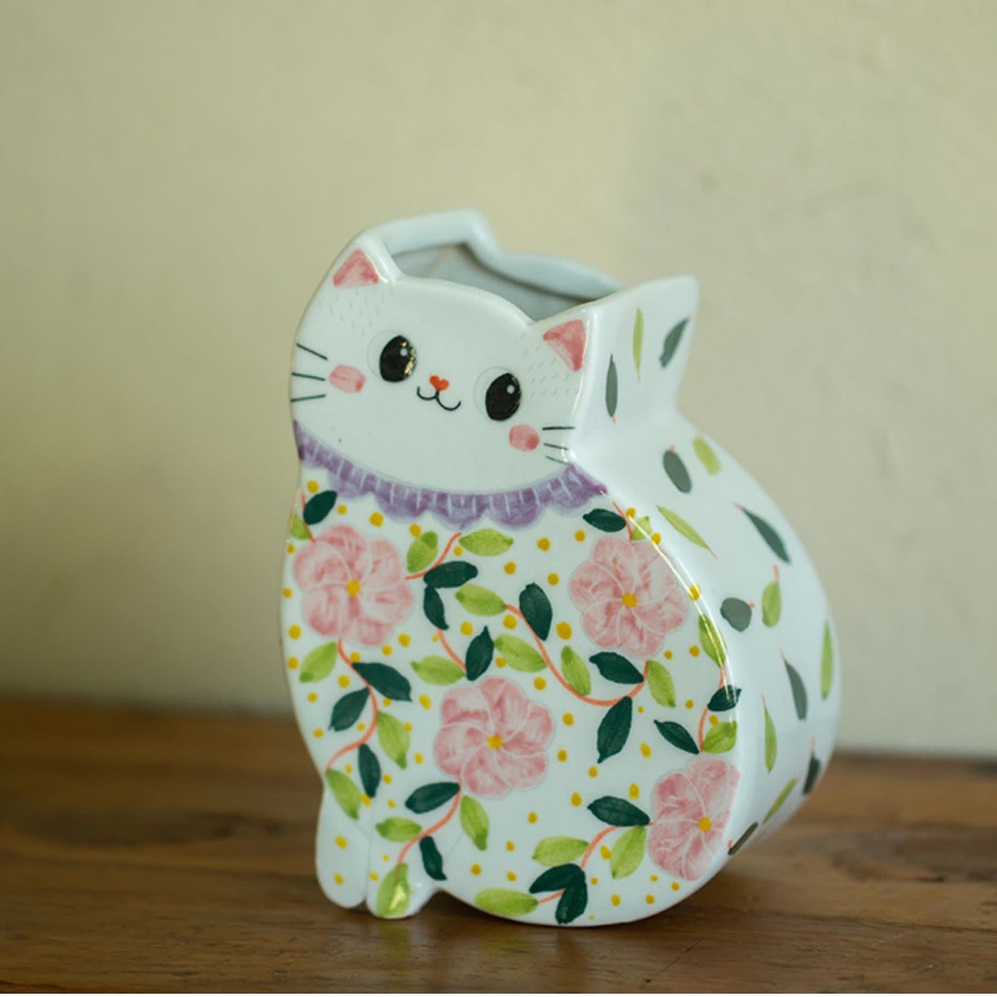 Vaso creativo in ceramica a forma di gatto dipinto a mano