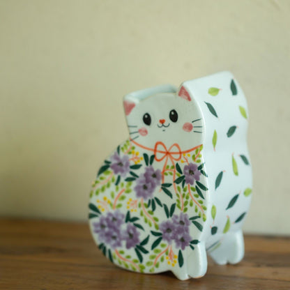 Vaso creativo in ceramica a forma di gatto dipinto a mano