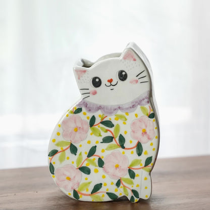 Vaso creativo in ceramica a forma di gatto dipinto a mano