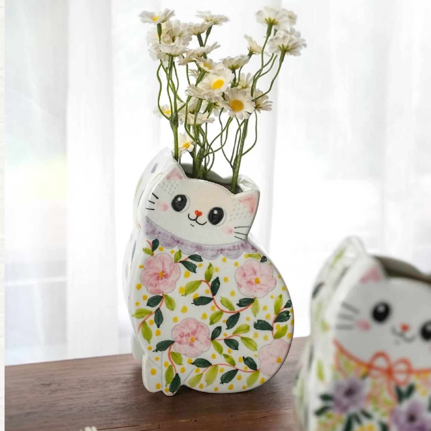 Vaso creativo in ceramica a forma di gatto dipinto a mano