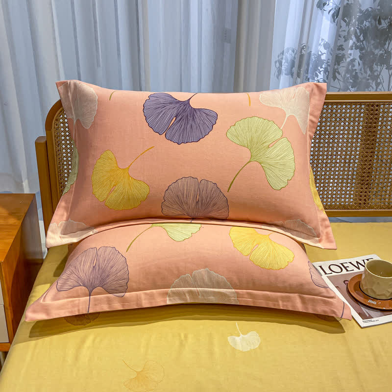 Biancheria da letto in cotone spazzolato con motivo pastorale a foglie di ginkgo