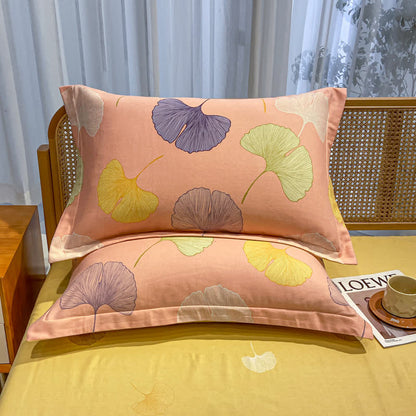 Biancheria da letto in cotone spazzolato con motivo pastorale a foglie di ginkgo