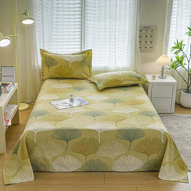Biancheria da letto vintage in cotone spazzolato con foglie di ginkgo