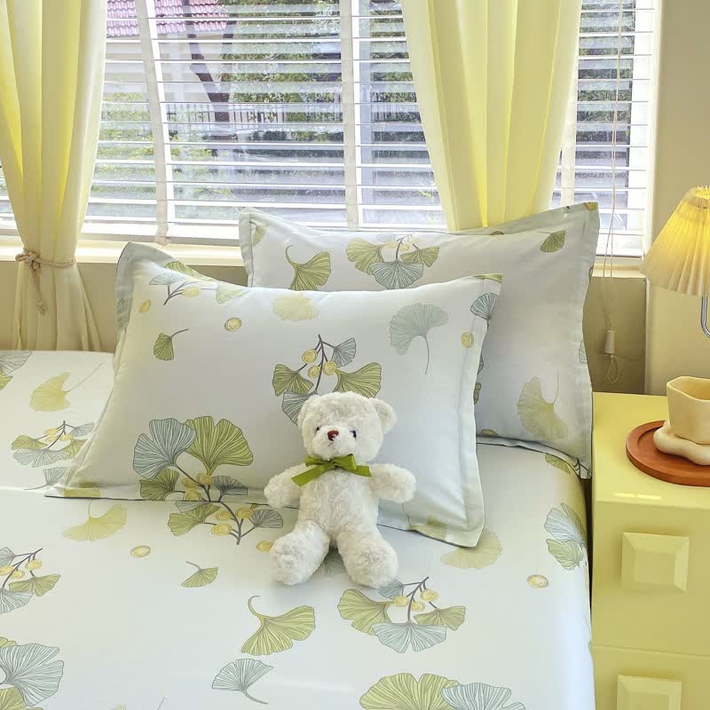 Biancheria da letto in puro cotone con foglie di Ginkgo Refresh