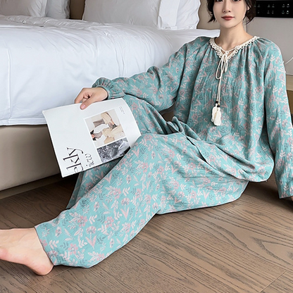 Pigiama in cotone con scollo in pizzo taglie forti