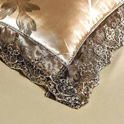 Set di biancheria da letto con gonna in raso e foglie di ginkgo (4 pezzi)