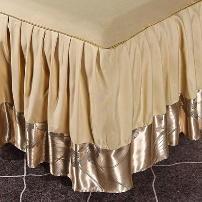 Set di biancheria da letto con gonna in raso e foglie di ginkgo (4 pezzi)
