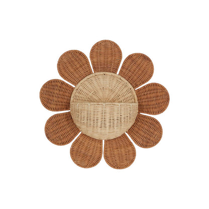 Cestino da parete in rattan intrecciato a forma di girasole