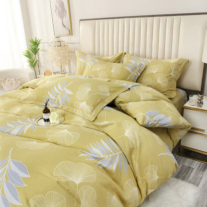 Set di biancheria da letto in cotone morbido con foglie di ginkgo pastorale (4 pezzi)