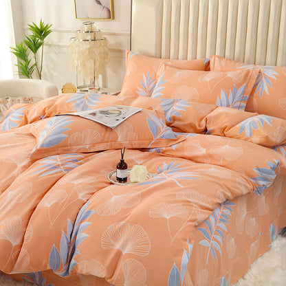 Set di biancheria da letto in cotone morbido con foglie di ginkgo pastorale (4 pezzi)