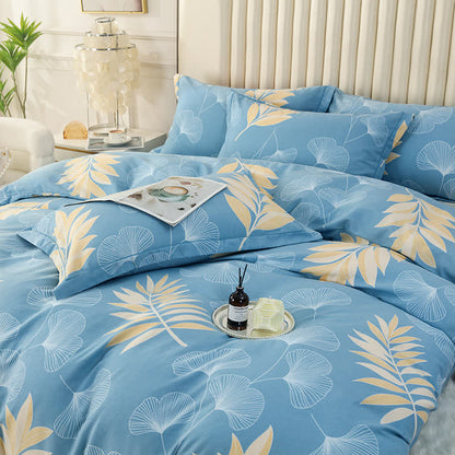 Set di biancheria da letto in cotone morbido con foglie di ginkgo pastorale (4 pezzi)