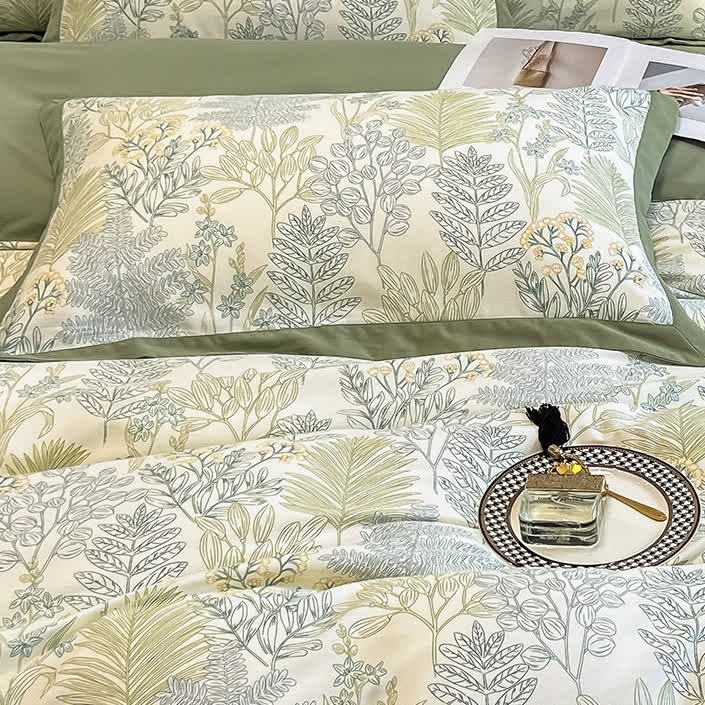 Set di biancheria da letto in cotone spazzolato Rural Leaf (4 pezzi)