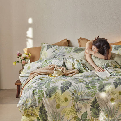 Lussuoso set di biancheria da letto in cotone Lush Leaf (4 pezzi)
