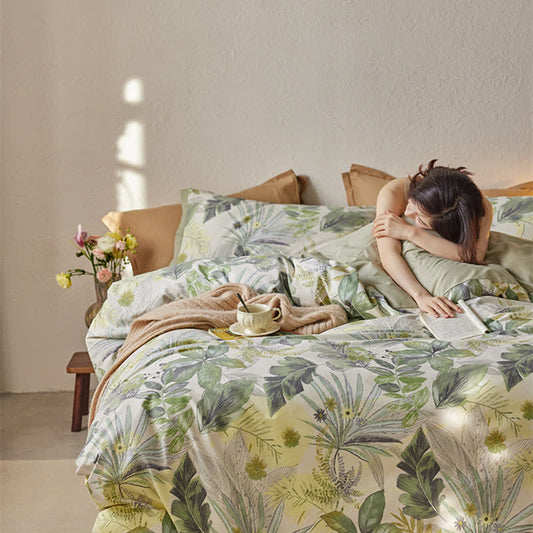Lussuoso set di biancheria da letto in cotone Lush Leaf (4 pezzi)