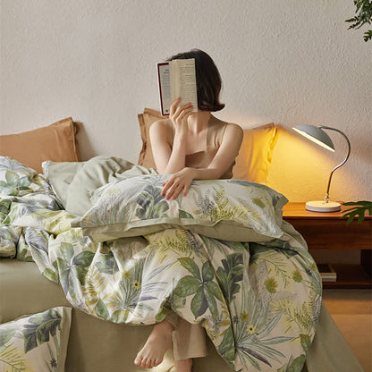 Lussuoso set di biancheria da letto in cotone Lush Leaf (4 pezzi)