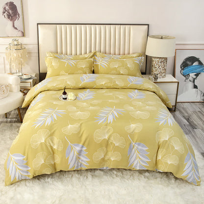 Set di biancheria da letto in cotone morbido con foglie di ginkgo pastorale (4 pezzi)