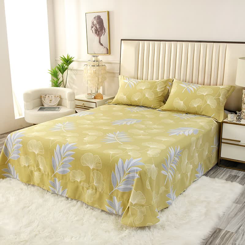 Set di biancheria da letto in cotone morbido con foglie di ginkgo pastorale (4 pezzi)