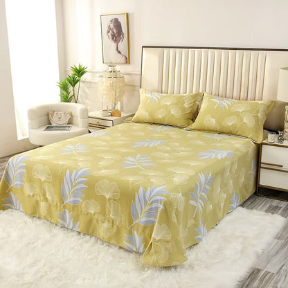 Set di biancheria da letto in cotone morbido con foglie di ginkgo pastorale (4 pezzi)
