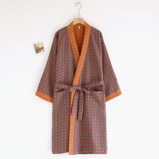 Accappatoio Kimono in garza di cotone con stampa a rombi