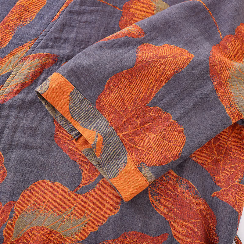 Accappatoio morbido in garza di cotone con foglie jacquard