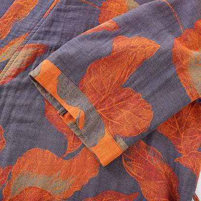 Accappatoio morbido in garza di cotone con foglie jacquard
