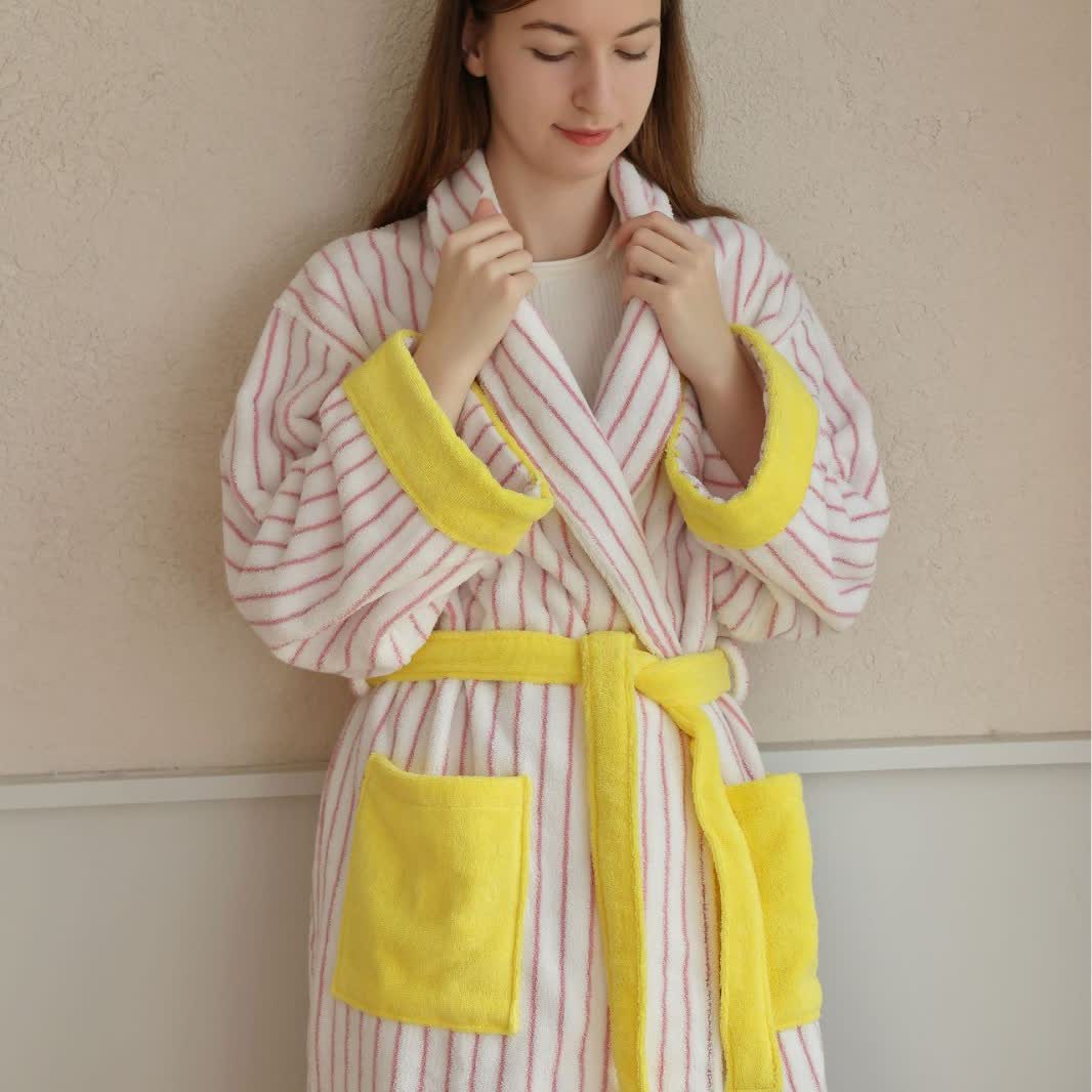 Accappatoio a righe colorblock in puro cotone