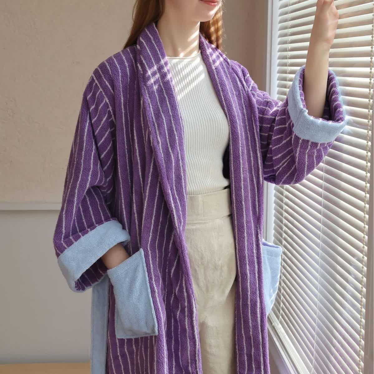Accappatoio a righe colorblock in puro cotone