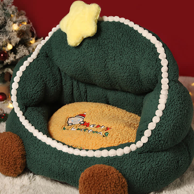 Cuccia per animali domestici in morbido pile a forma di albero di Natale
