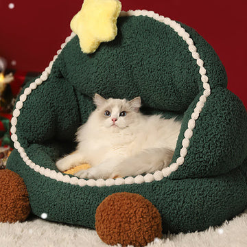Cuccia per animali domestici in morbido pile a forma di albero di Natale