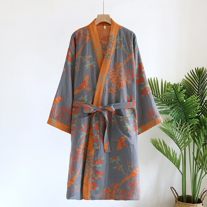 Accappatoio in garza di cotone jacquard retrò in stile pastorale