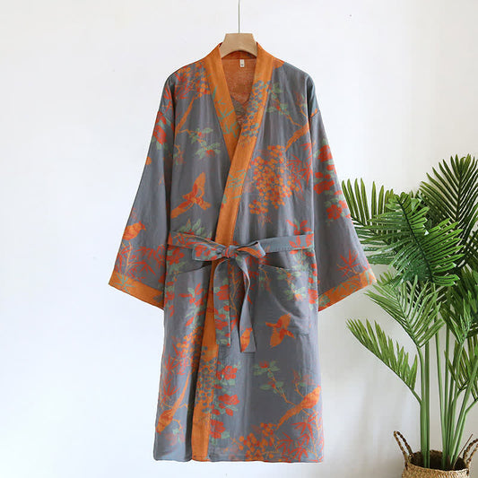 Accappatoio in garza di cotone jacquard retrò in stile pastorale