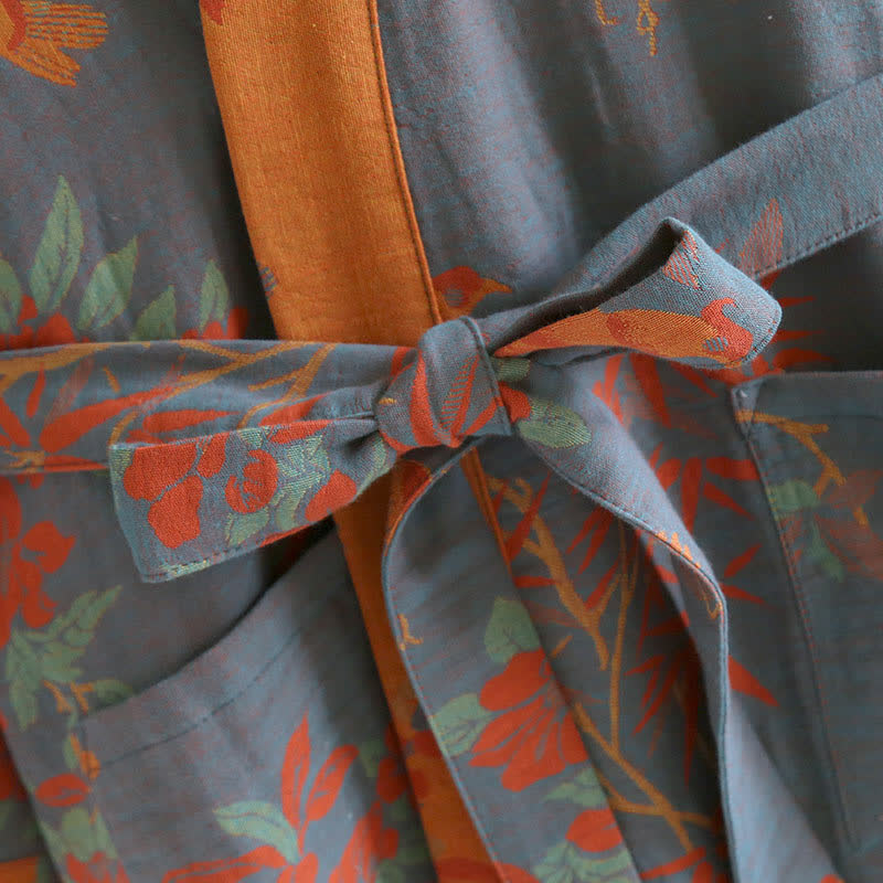 Accappatoio in garza di cotone jacquard retrò in stile pastorale