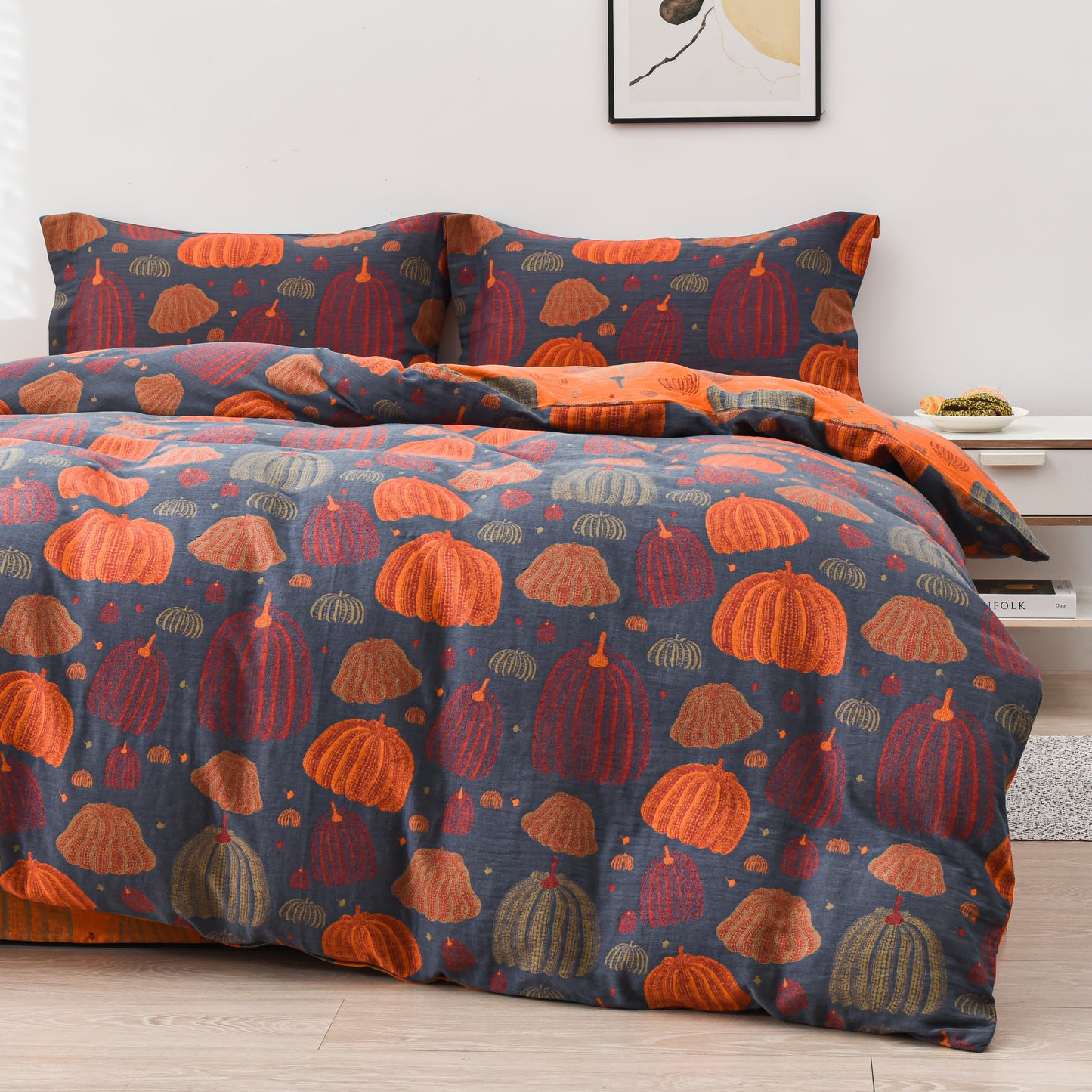 Set di biancheria da letto in garza di cotone color zucca (4 pezzi)