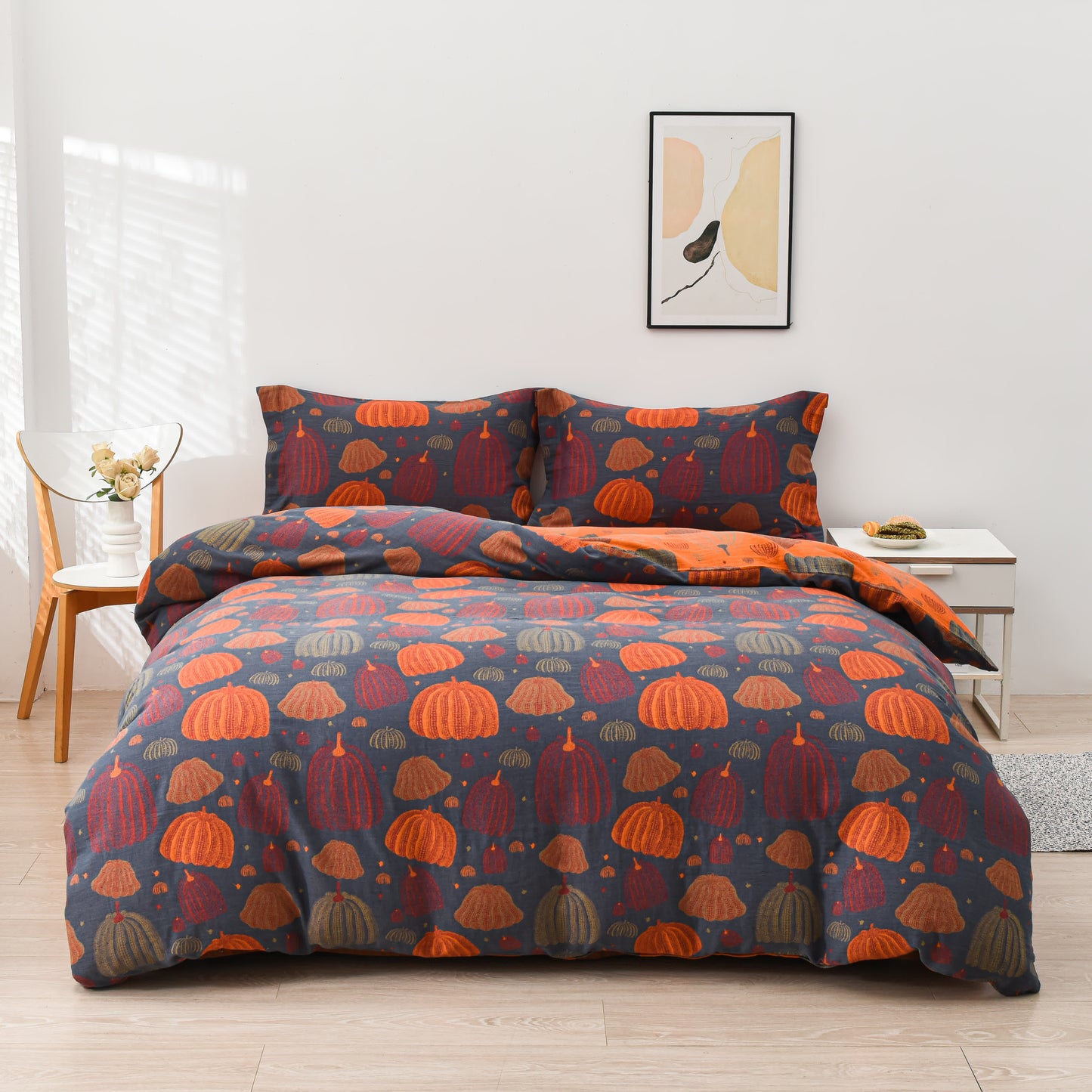 Set di biancheria da letto in garza di cotone color zucca (4 pezzi)