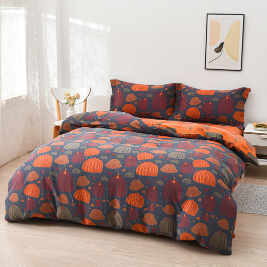 Set di biancheria da letto in garza di cotone color zucca (4 pezzi)