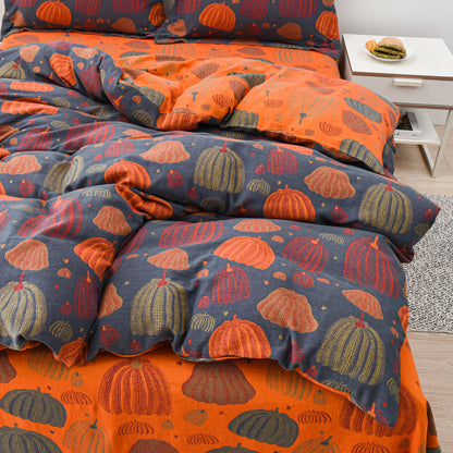 Set di biancheria da letto in garza di cotone color zucca (4 pezzi)
