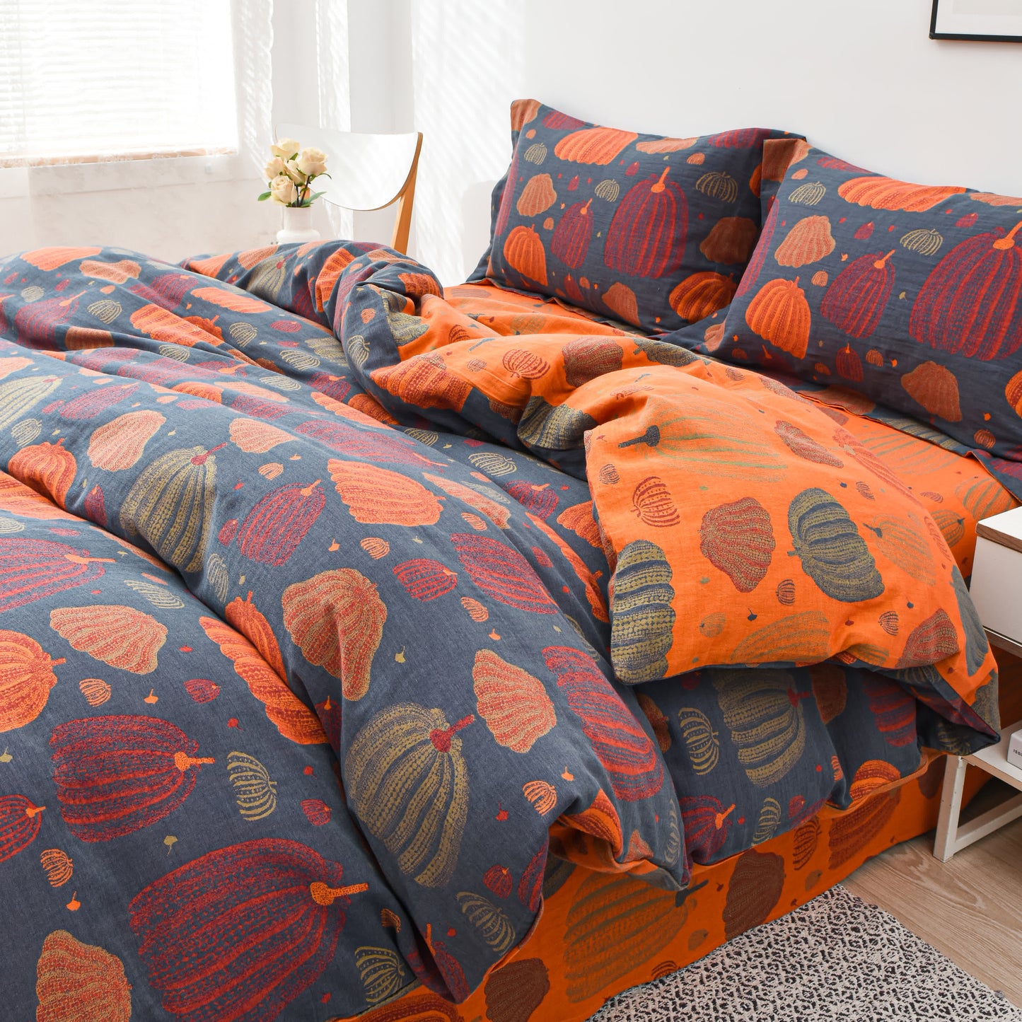 Set di biancheria da letto in garza di cotone color zucca (4 pezzi)
