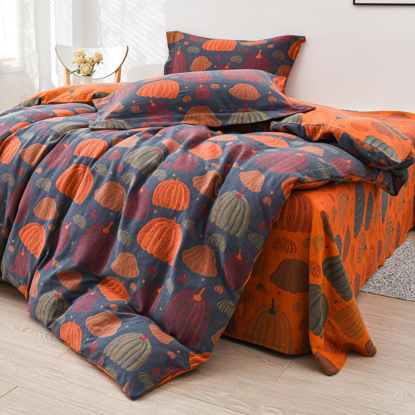 Set di biancheria da letto in garza di cotone color zucca (4 pezzi)