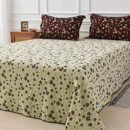 Set di biancheria da letto reversibile in garza di cotone con rose (4 pezzi)