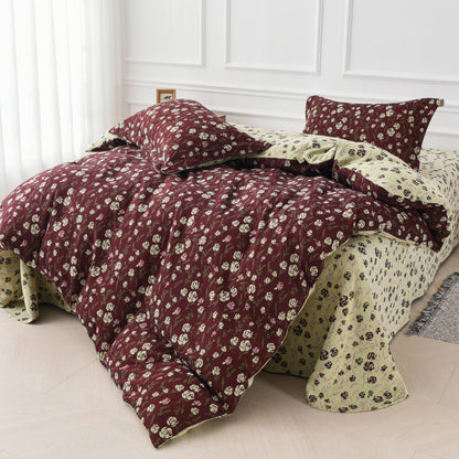 Set di biancheria da letto reversibile in garza di cotone con rose (4 pezzi)