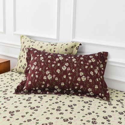 Set di biancheria da letto reversibile in garza di cotone con rose (4 pezzi)