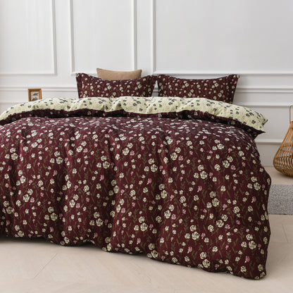 Set di biancheria da letto reversibile in garza di cotone con rose (4 pezzi)