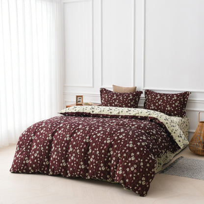 Set di biancheria da letto reversibile in garza di cotone con rose (4 pezzi)