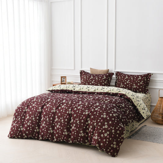 Set di biancheria da letto reversibile in garza di cotone con rose (4 pezzi)