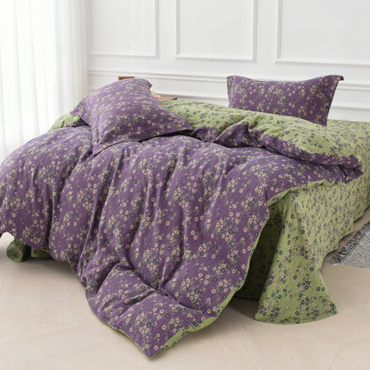 Set di biancheria da letto reversibile in garza di cotone con motivo floreale (4 pezzi)